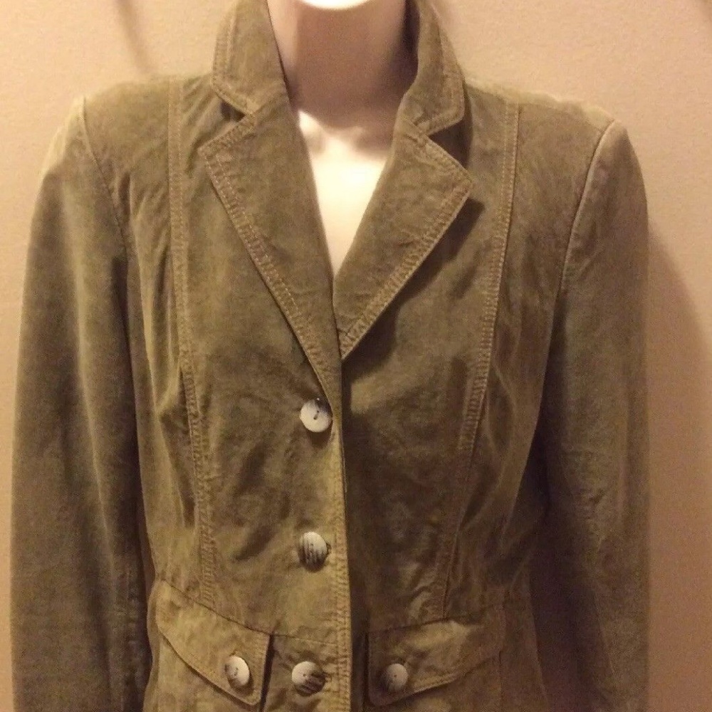 B COLLECTIONS MOSS SUEDE JACKET WITH SCARF, SMALL